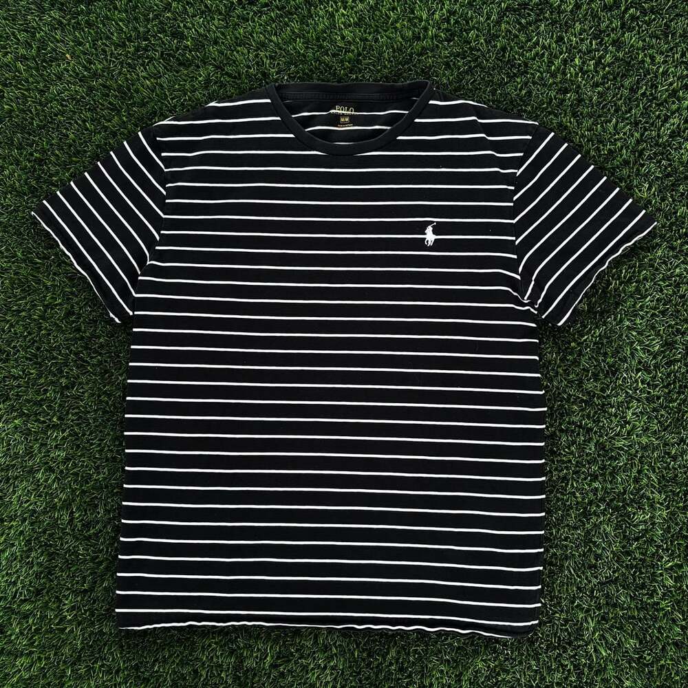 Polo Ralph Lauren Striped T-Shirt Size M Black White Logo Tee